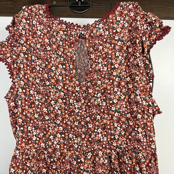 Wild Fable Women's Brown Floral Flutter Short Sleeve Trapeze Dress - Med - NWT - Picture 8 of 10